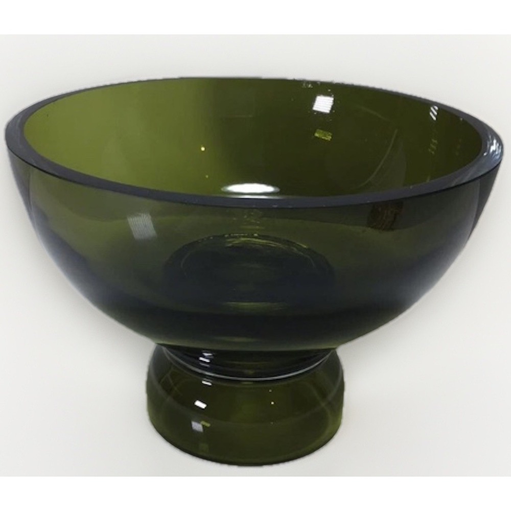 Vintage Waterford Marquis Green Glass Art Deco MCM Bowl Pedestal
